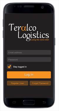 Teralco Logistics app screen 1